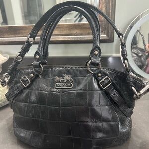 Coach Black Croc-Embossed Leather Shoulder Bag